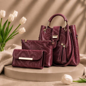 3 Pcs Luxury Women Handbag Set | Premium Leather Tote Bag with Shoulder Bag & Wallet |