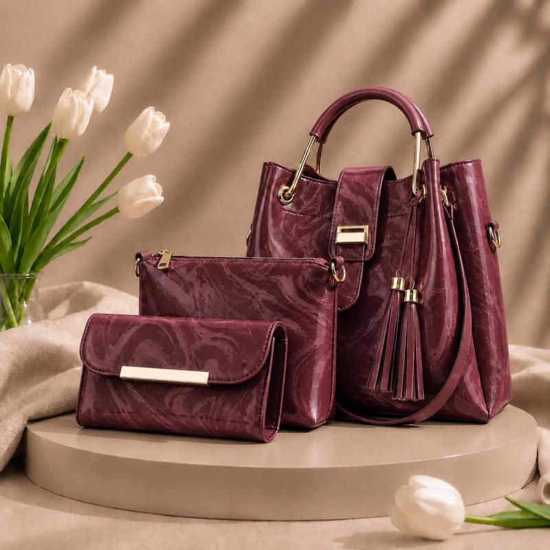 3 Pcs Luxury Women Handbag Set | Premium Leather Tote Bag with Shoulder Bag & Wallet |
