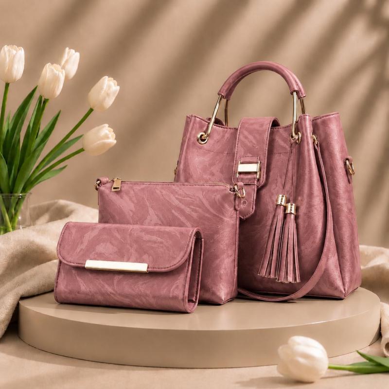 3 Pcs Luxury Women Handbag Set | Premium Leather Tote Bag with Shoulder Bag & Wallet |