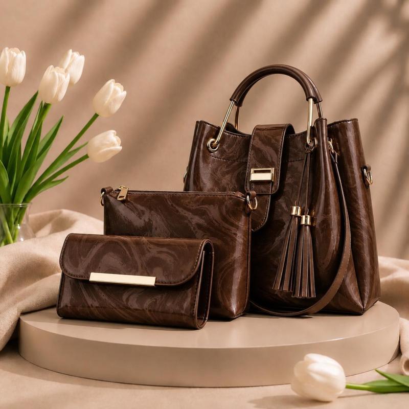 3 Pcs Luxury Women Handbag Set | Premium Leather Tote Bag with Shoulder Bag & Wallet |