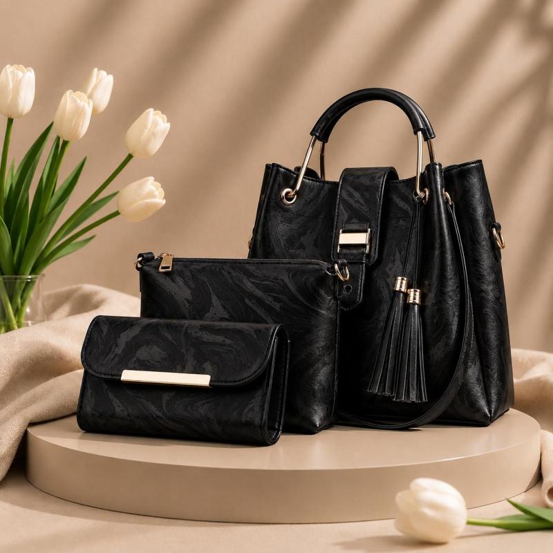 3 Pcs Luxury Women Handbag Set | Premium Leather Tote Bag with Shoulder Bag & Wallet |