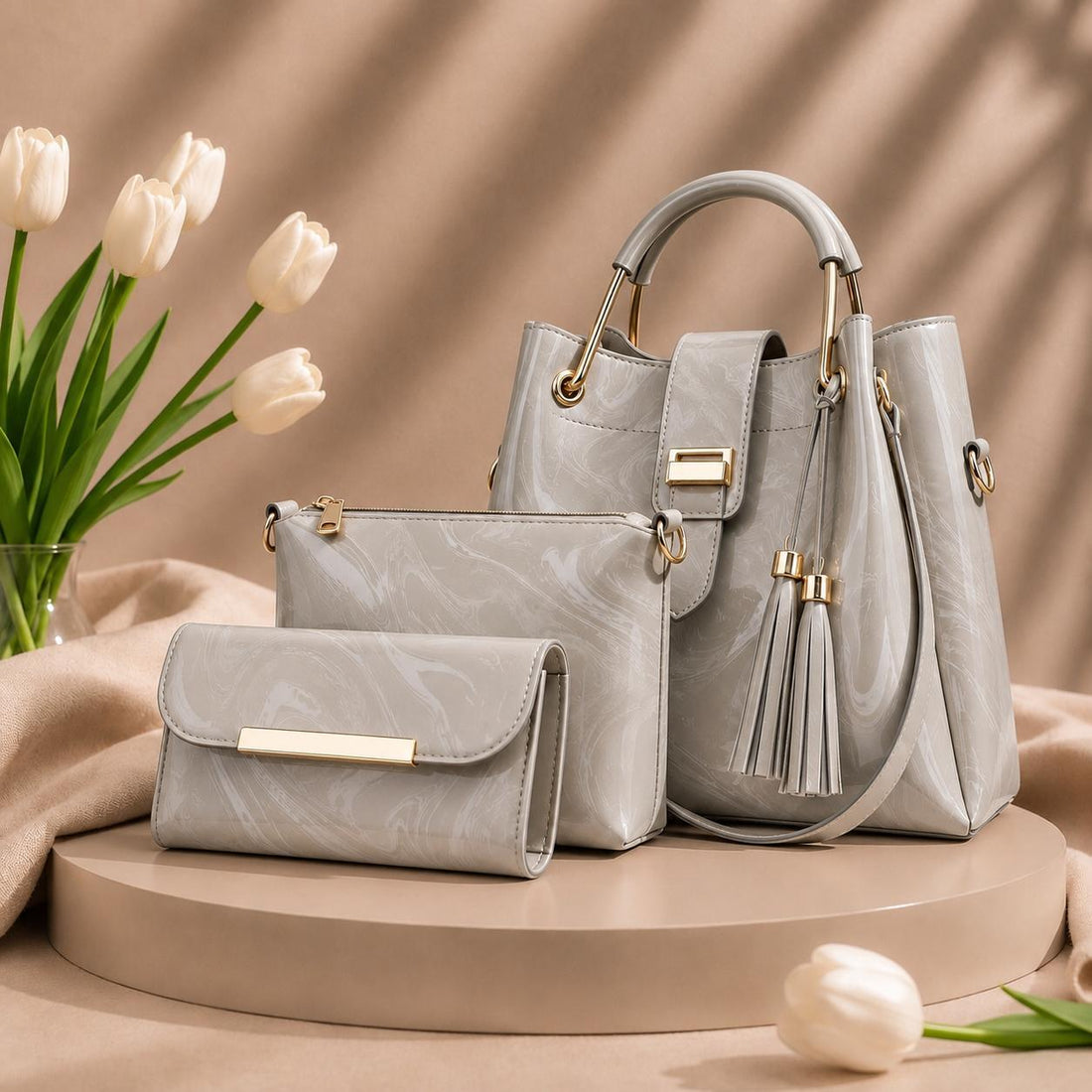 3 Pcs Luxury Women Handbag Set | Premium Leather Tote Bag with Shoulder Bag & Wallet |