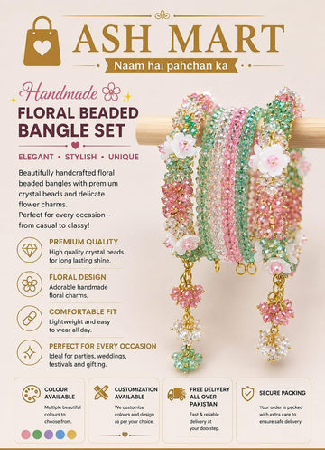Luxury Handmade Floral Beaded Bangle Set | Elegant Crystal Bracelet for Women | Custom Gift | Wedding & Party Jewelry