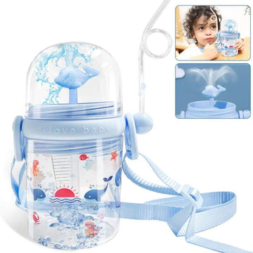 Water Cup Drop Proof Strap Design Plastic Whale Spray Drinking Cup for Children